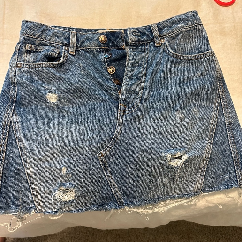 Free People Blue Asymmetrical A-Line Mini Skirt